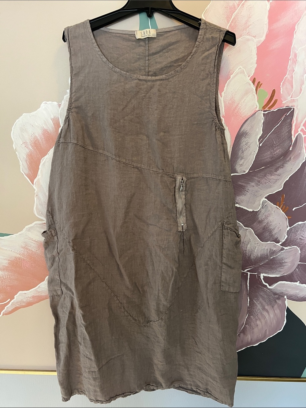 SAGA Sleeveless Gray Linen Shift Dress